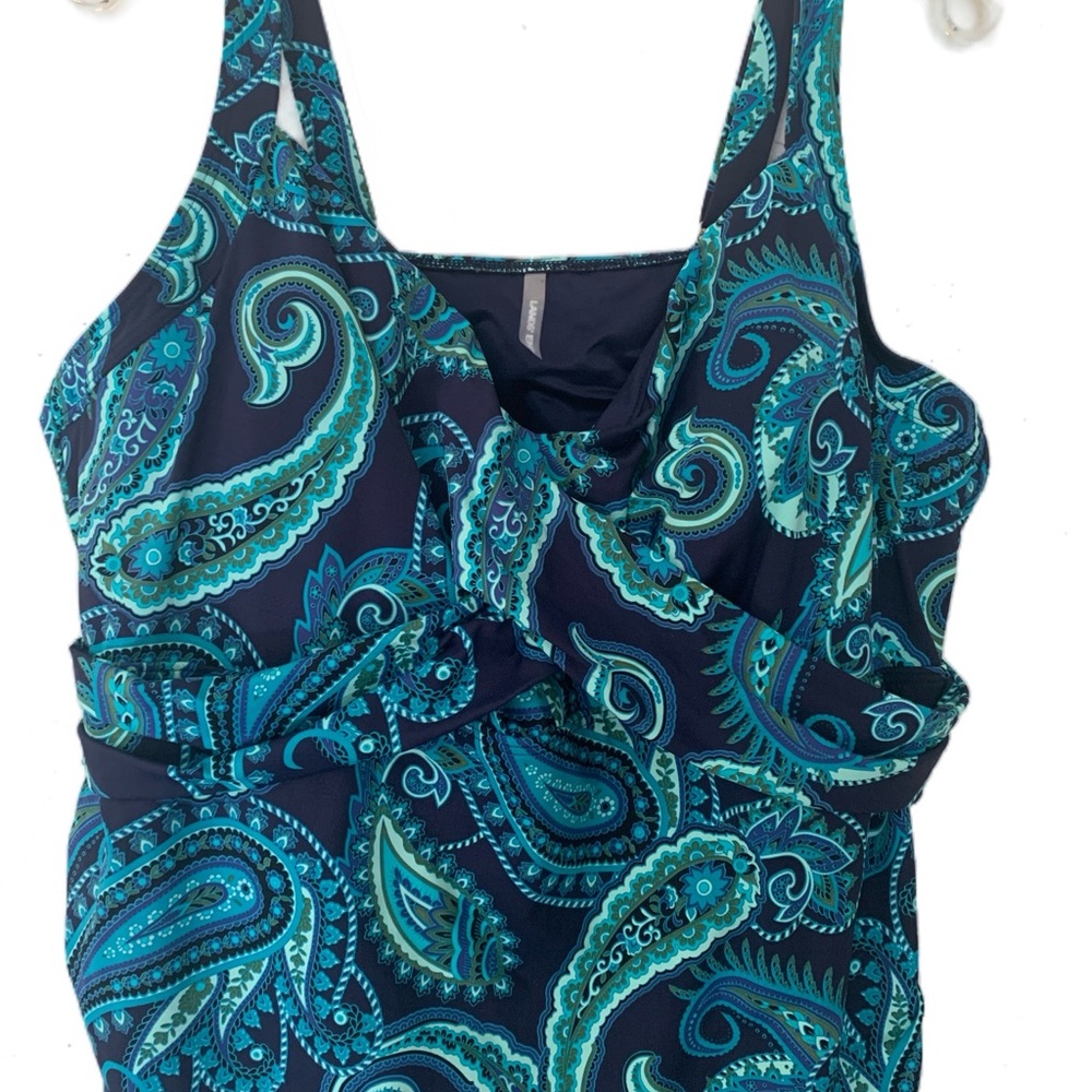 Lands' End Paisley Crisscross Front Ruched Sides Tankini Top Sz 24